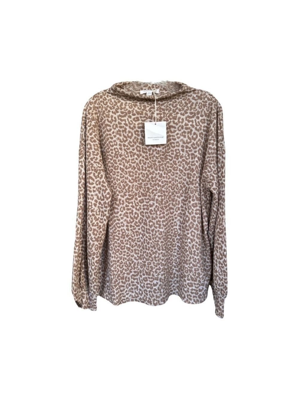 Beachlunchlounge Tanya Animal Print Pullover Mock Neck Long Sleeve NWT Size XS